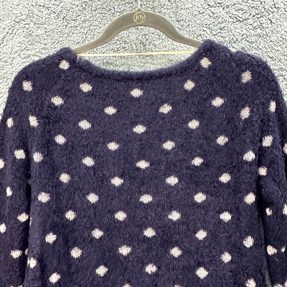 Moth by Anthropologie Small Wool Blend Blue Cream Polka Dot Sweater Comfort EUC - Picture 9 of 10